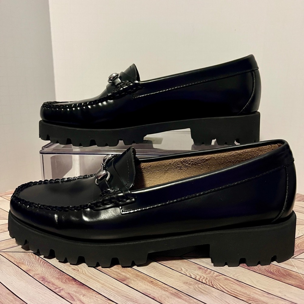 GH Bass Weejuns Lianna Bit Super Lug Loafers Womens 8.5 Black Leather BAX3W987